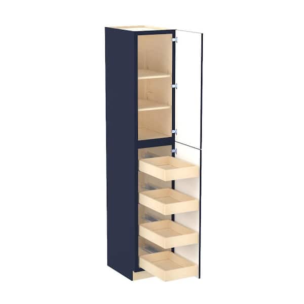 Franklin 18 in. W x 24 in. D x 96 in. H Assembled Plywood Pantry Kitchen Cabinet in Vessel Blue with 4ROT Soft Close RH