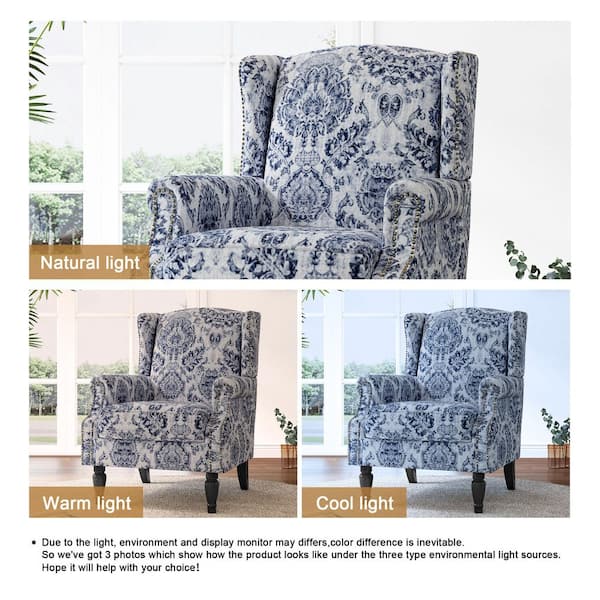 Uixe Retro Navy Blue Floral Pattern Linen Nailhead Trim