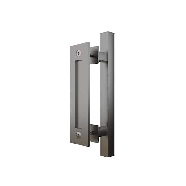CALHOME 12 in. Stainlees Steel Square Pull and Recessed Flush Pull Sliding Barn Door Handle Set