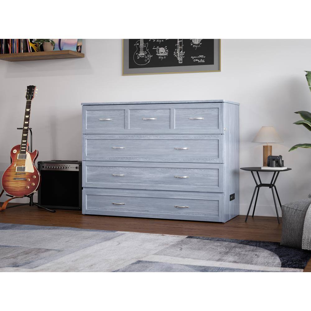 Nantucket Driftwood Full Murphy Bed Chest with Upholstered Drawer
