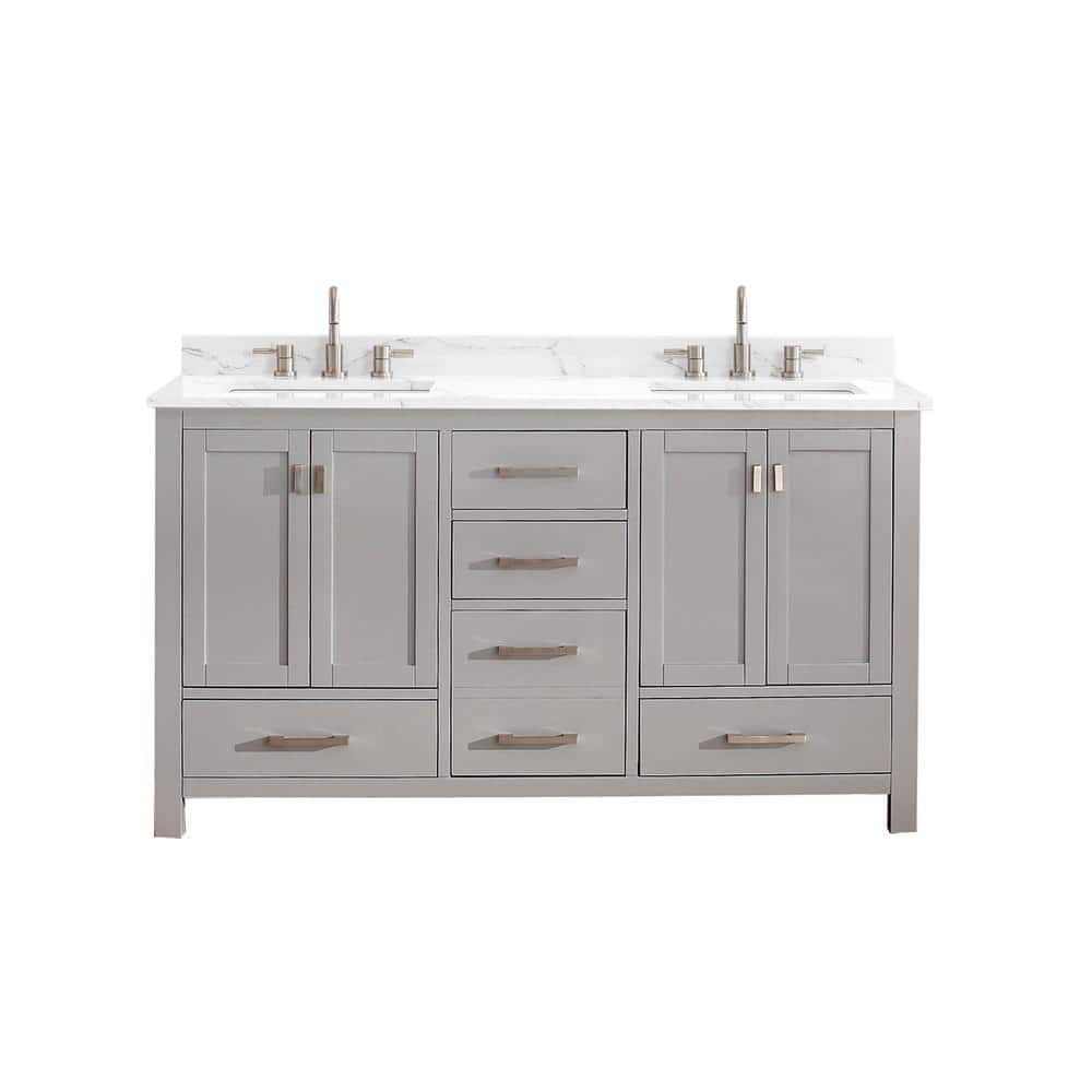 Modero 61 in. Double Sink Chilled Gray Bath Vanity with Cala White Engineered Stone Top price history on PriceWatchPro