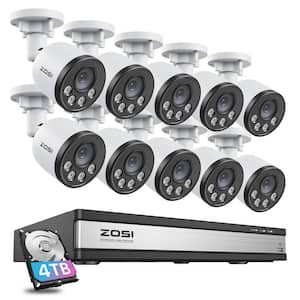 16-Channel POE 4TB NVR Security Camera System with 10 4MP Wired Bullet Cameras, 100 ft. Night Vision