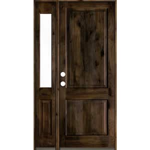 46 in. x 96 in. Rustic knotty alder 2-Panel Sidelite Right-Hand/Inswing Clear Glass Black Stain Wood Prehung Front Door