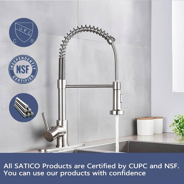 Single Handle Wall Mount Stainless Steel Pull Down Sprayer Kitchen Faucet in Brushed Nickel