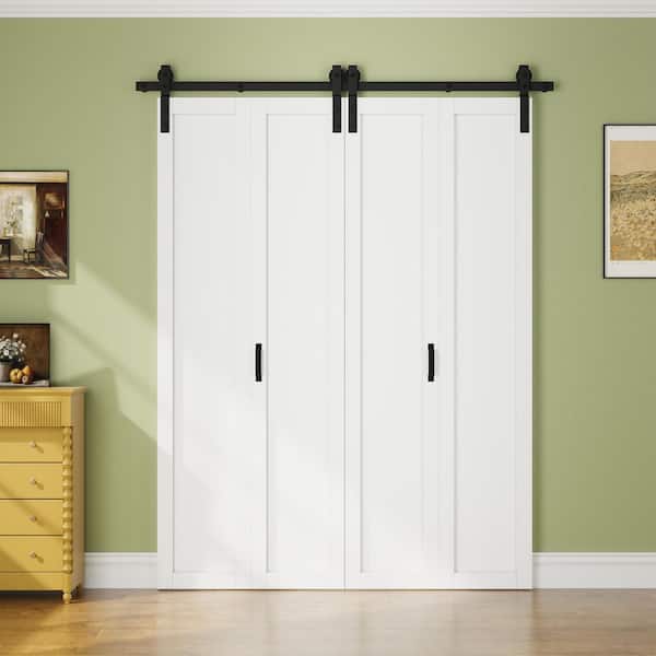 72 in. x 84 in. 1-Paneled White Primed Composite MDF Bifold Sliding Barn Door with Hardware Kit