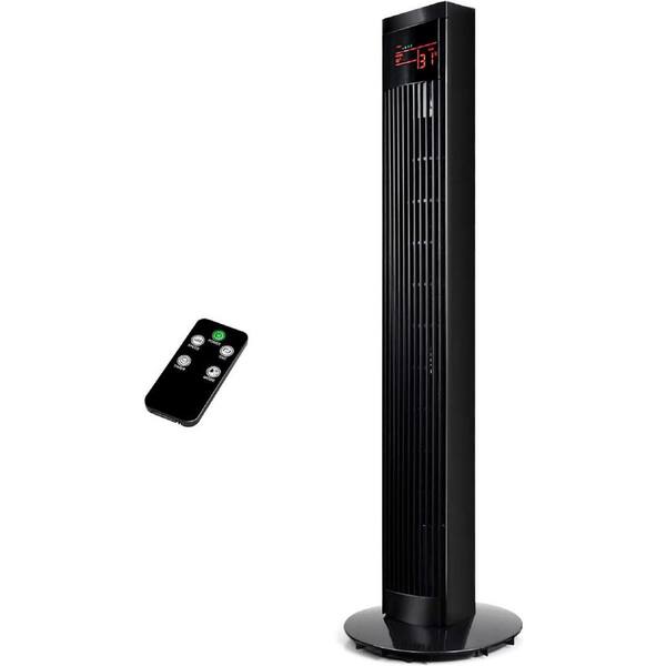 Amucolo 11 in. Electric Oscillating Tower Fan in Black with Remote Controland and Large LED Display