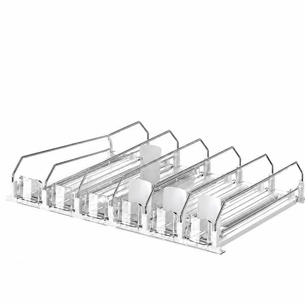 White Self-Pushing Refrigerator Drink Dispenser with Large Capacity 6 Row Automatic Soda Organizer Holds 30 Cans