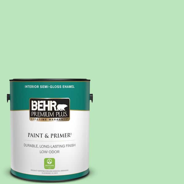 BEHR PREMIUM PLUS 1 gal. #P390-3 Mint Parfait Semi-Gloss Enamel Low Odor Interior Paint & Primer