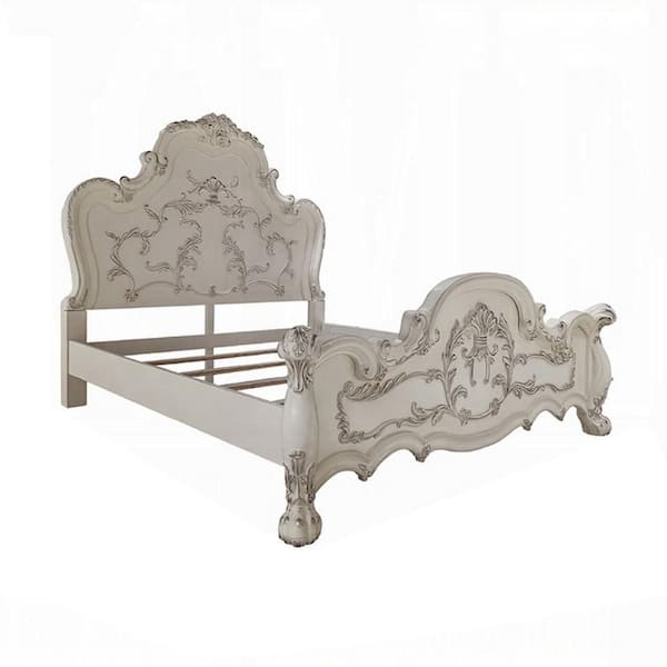 Benjara Ally California Bone White and Silver Composite Wood Frame King Platform Bed