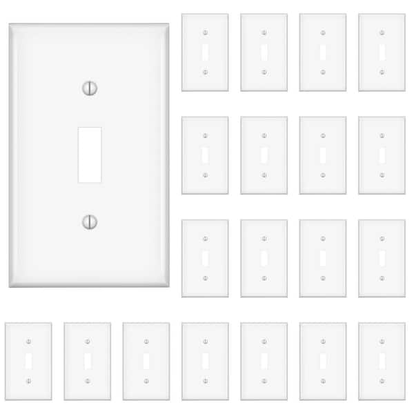 20-Pack White Standard Size 1-Gang 1-Toggle / 1-Duplex Plastic Wall Plate Smooth Finish Polycarbonate UL Listed