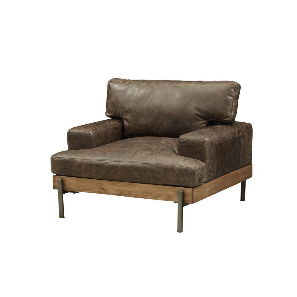 Silchester Distressed Chocolate Leather and Oak Accent Chair