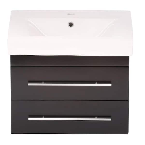 Bellaterra Home Lyon S 25 in. W Single Vanity in Black with Porcelain Vanity Top in White