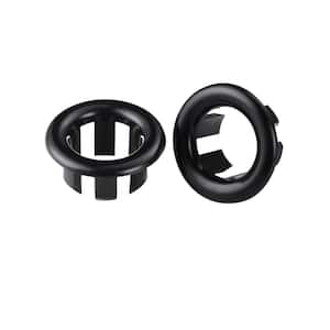 1.2 in. Sink Basin Trim Overflow Cover Plastic Insert in Hole Round Caps in Black (2-Pack)