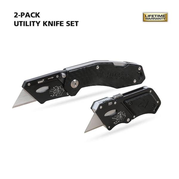 2-Pack Utility Knife Set with Faux Carbon Fiber Handle (Full and Mini)