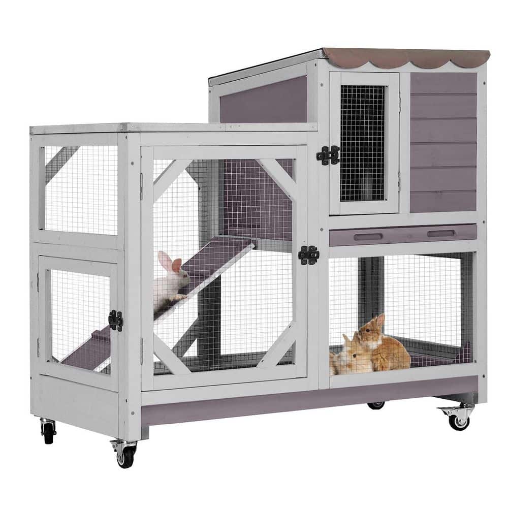 Premium 2-Story Wooden Rabbit Hutch with Casters, Outdoor Indoor Rabbit Hutch with Pull-Out Tray price history on PriceWatchPro