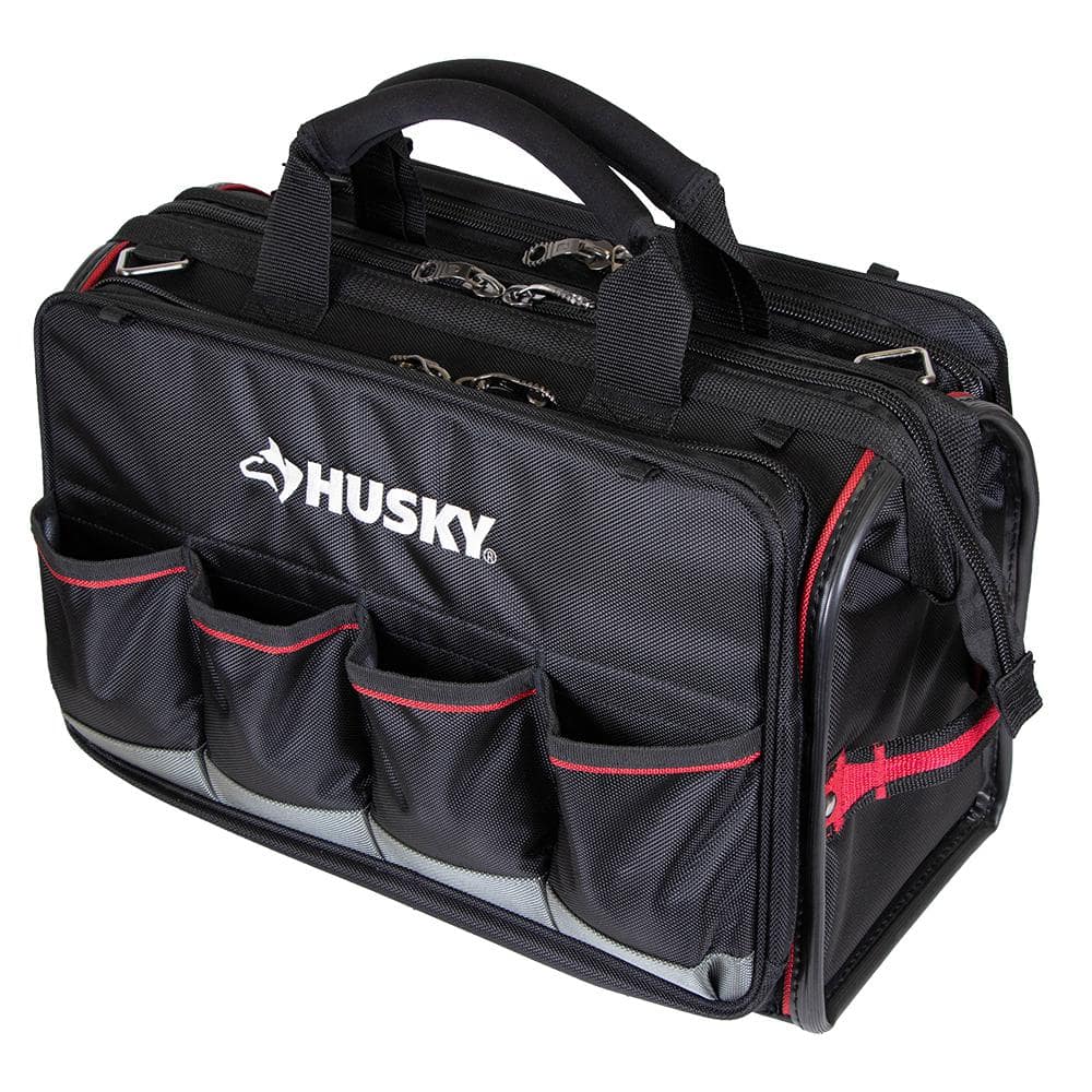 Husky Tool Bag Storage Pocket 18 in Heavy Duty Large Mouth Fabric Black Tote New 