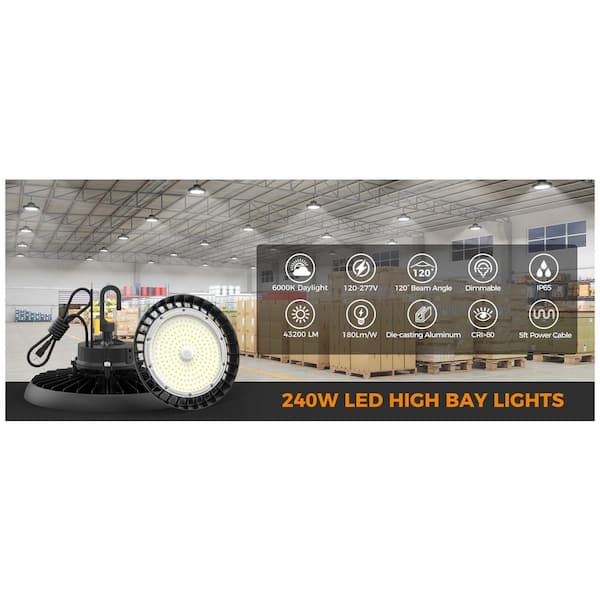 AIKVSXER 43200 Lumen Black LED UFO High Bay Light for Warehouse