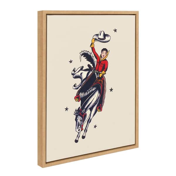 Sylvie Vintage Cowgirl by Corinna Buchholz of Piddix Natural Framed Art Print 18 in. x 24 in.