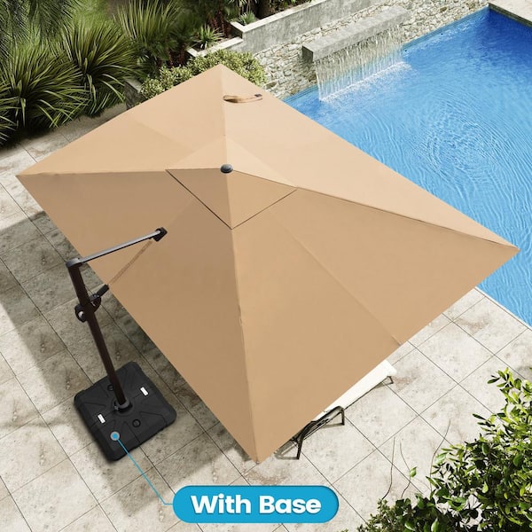 12 ft. x 9 ft. Rectangular Cantilever Tilt Patio Umbrella in Tan Brown with 260 lbs. Base Stand