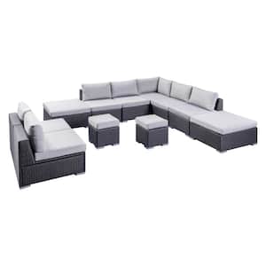 Santa Rosa Grey 11-Piece Wicker Outdoor Sectional Set with Silver Cushions