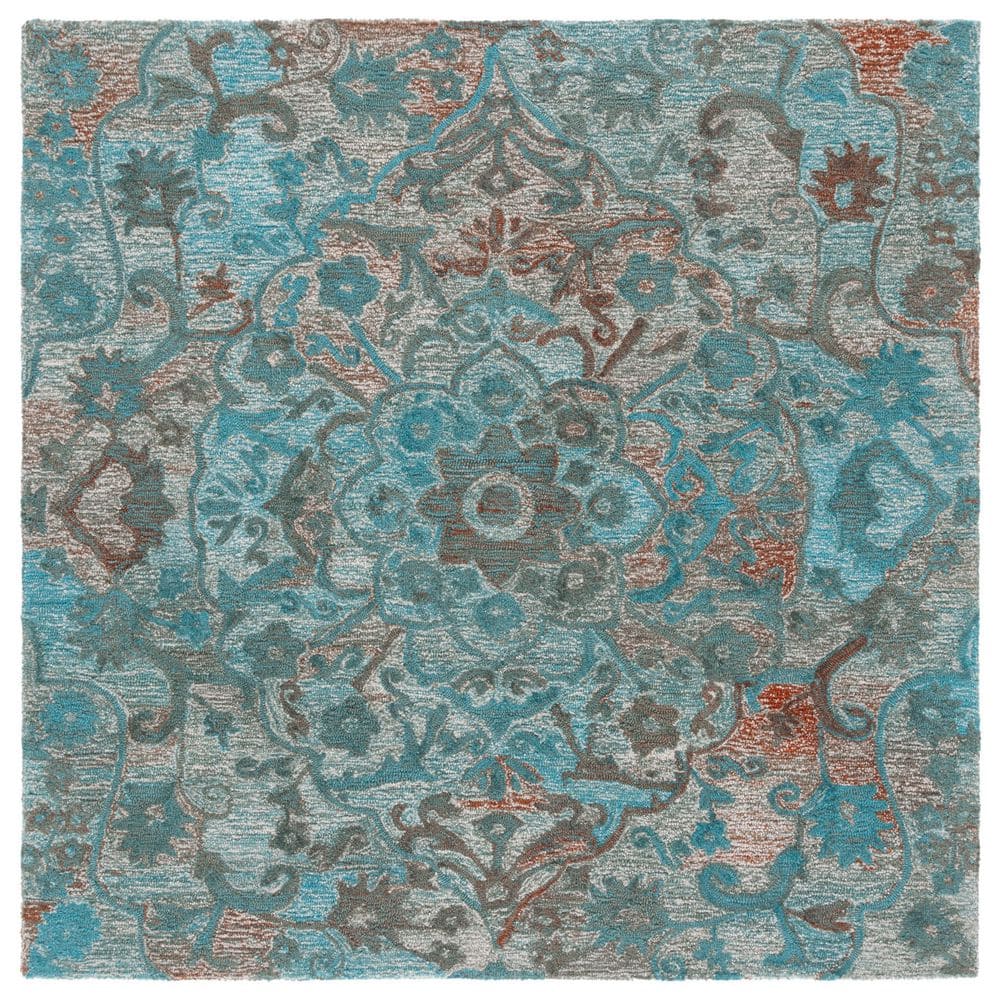 SAFAVIEH Anatolia 6 ft. x 6 ft. Turquoise/Brown Floral Medallion square ...