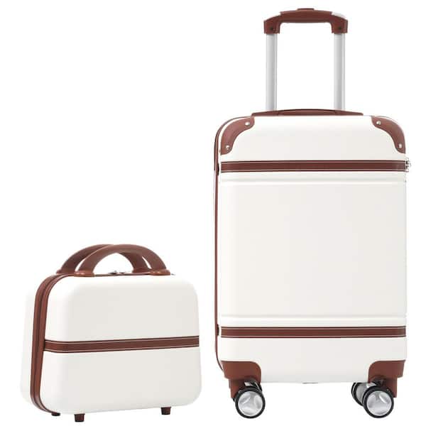 2-Piece 20 in. White Hardside Luggage Set with Spinner Wheels and Cosmetic Case