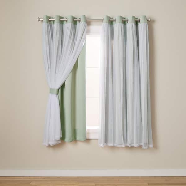 EXCLUSIVE HOME Talia Seafoam Solid Lined Room Darkening Grommet Top Curtain, 52 in. W x 63 in. L (Set of 2)