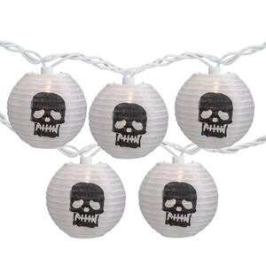 3 in. H White and Black Skull Paper Lantern Halloween Lights 8.5 ft. Wire Plug in. (10-Count)
