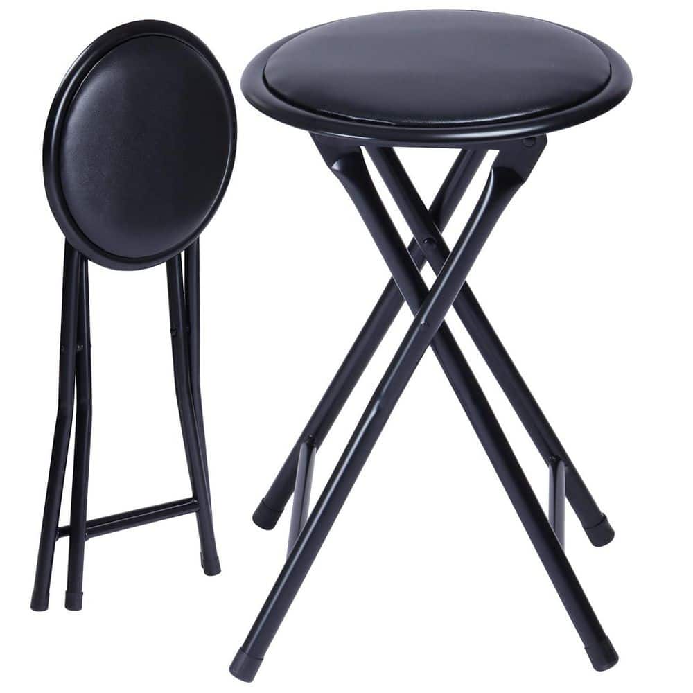 Homy Casa NEW PORT 18.1 in. Black Round Metal Folding Stool with