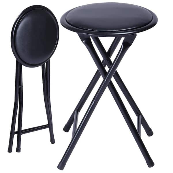 NEW PORT 18.1 in. Black Round Metal Folding Stool with Cushioned Polyster Seat (Set of 1)