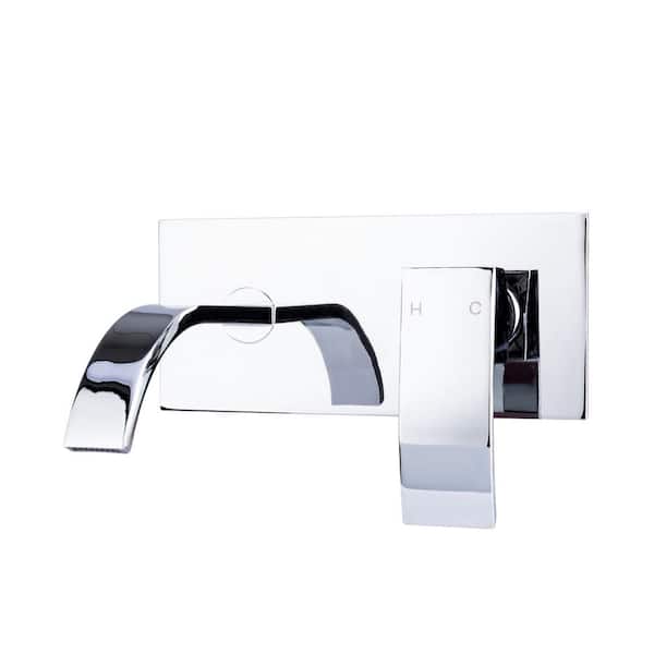 Italia Single-Handle Wall Mount Bathroom Faucet with Modern Ribbon Spout in Chrome