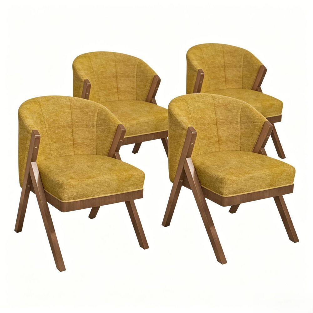 Yellow Chenille Upholstered Barrel Accent Arm Chair with Plush Cushion and Wood Frame for Living Room Bedroom (Set of 4) price history on PriceWatchPro