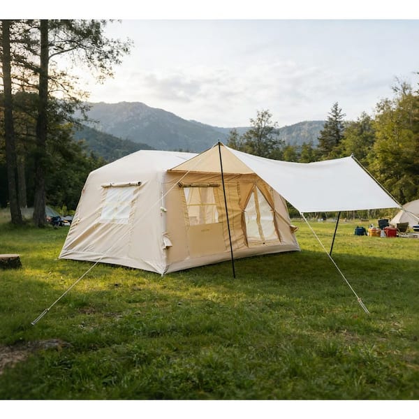 9.83 ft. x 6.83 ft. Beige Inflatable Camping Tent with Canopy and