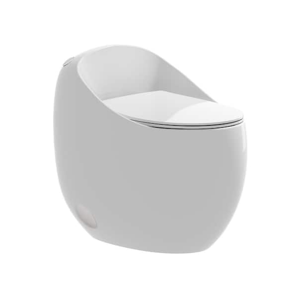 Unbranded Round 1-Piece 1.28 GPF Single Flush Egg Shape Toilet in Glossy White with Soft Closing Seat