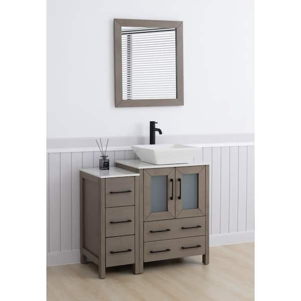 36 in. W Single Basin Driftwood Gray Bath Vanity with White Engineered Marble Top and Mirror