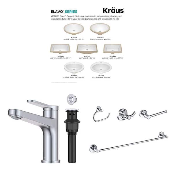 Elavo 23 in. White Undermount Sink, Indy Chrome Faucet with Pop Up Drain and Elie Chrome 4-Piece Hardware Set