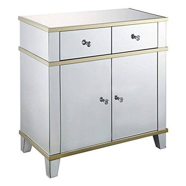 Benjara 33 in. Silver Standard Rectangle Mirrored Console Table with 2-Drawers