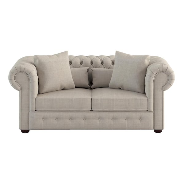 Lazzara Erika 74.75 in.W Beige Textured Fabric Loveseat