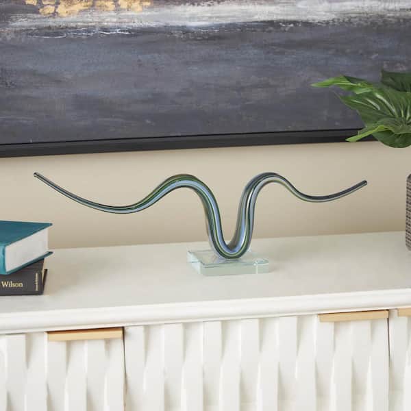 Litton Lane Multicolored Glass Wave Abstract Sculpture with Clear Base