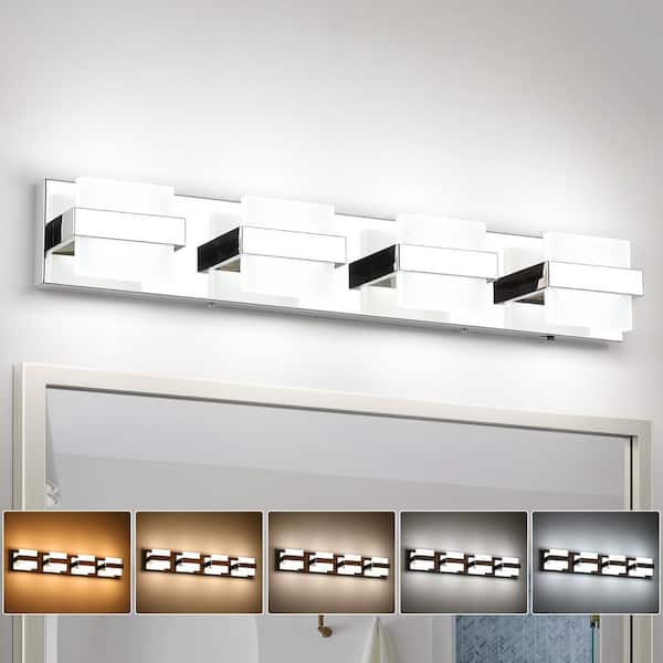 26.77 in. 4-Light Chrome LED Bathroom Vanity Light with 5-CCT Adjustable Switch