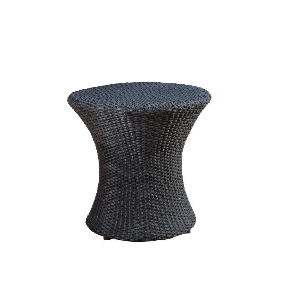Siavonce Brown Wicker Outdoor Hourglass Side Tables Black DB-ZX