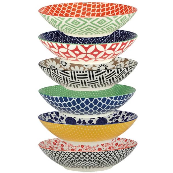 Soho Multicolored Porcelain 9 in. 32 oz. Dinner Bowls (Set of 6)