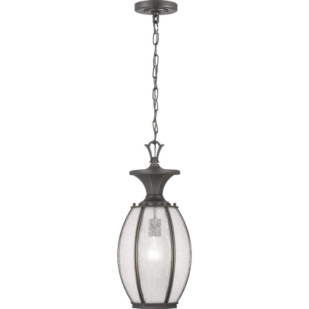 Antique Bronze Outdoor Hanging Lantern with Seeded Glass