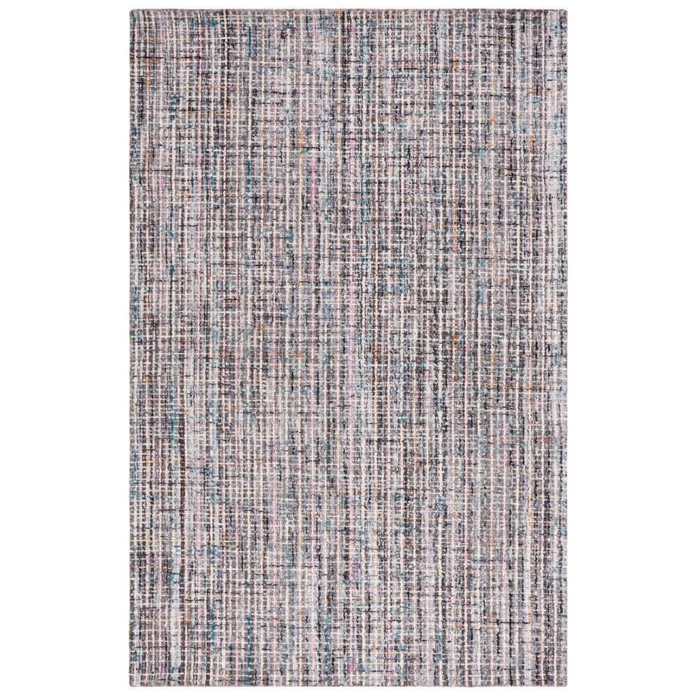 Gray Abstract Handmade Tufted Wool Round Rug