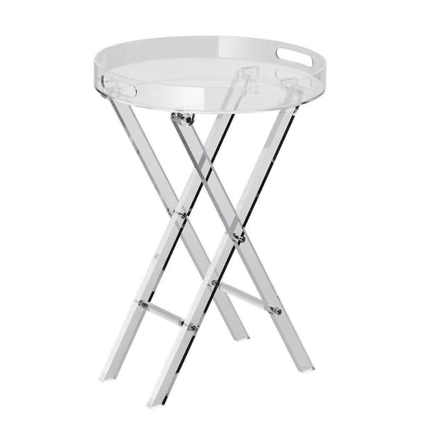 15.7 in. Clear Acrylic Folding Side Table with Folding X-Leg, for Coffee, Drink, Food, Snack Used in Living Room
