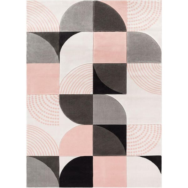 Well Woven Good Vibes Margot Blush Pink Modern Geometric Chevron 7 ft. 10 in. x 9 ft. 10 in. Area Rug