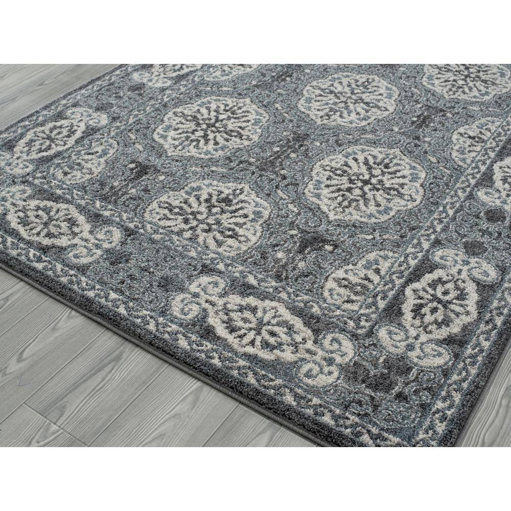 Contemporary Oriental Blue Runner Rug 2'6" x 10'3", Easy-Care Synthetic