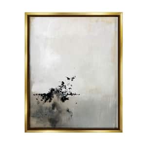 Minimal Neutral Painting Black Splatter by Victoria Barnes Floater Frame Abstract Wall Art Print 25 in. x 31 in.