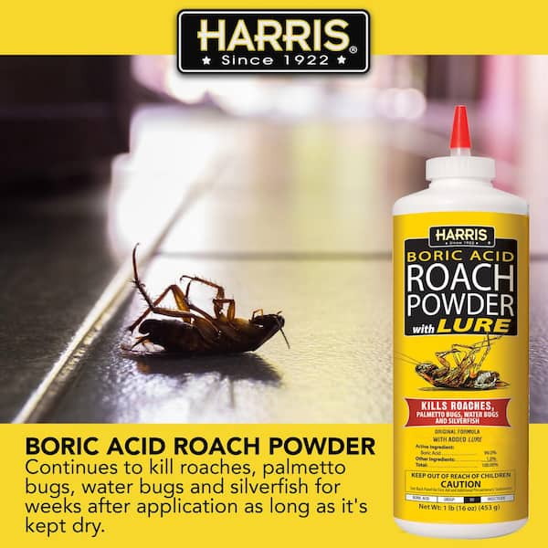 Harris 16 oz. Roach Killer Powder 99% Boric Acid with Lure HRP-16 - The Home  Depot