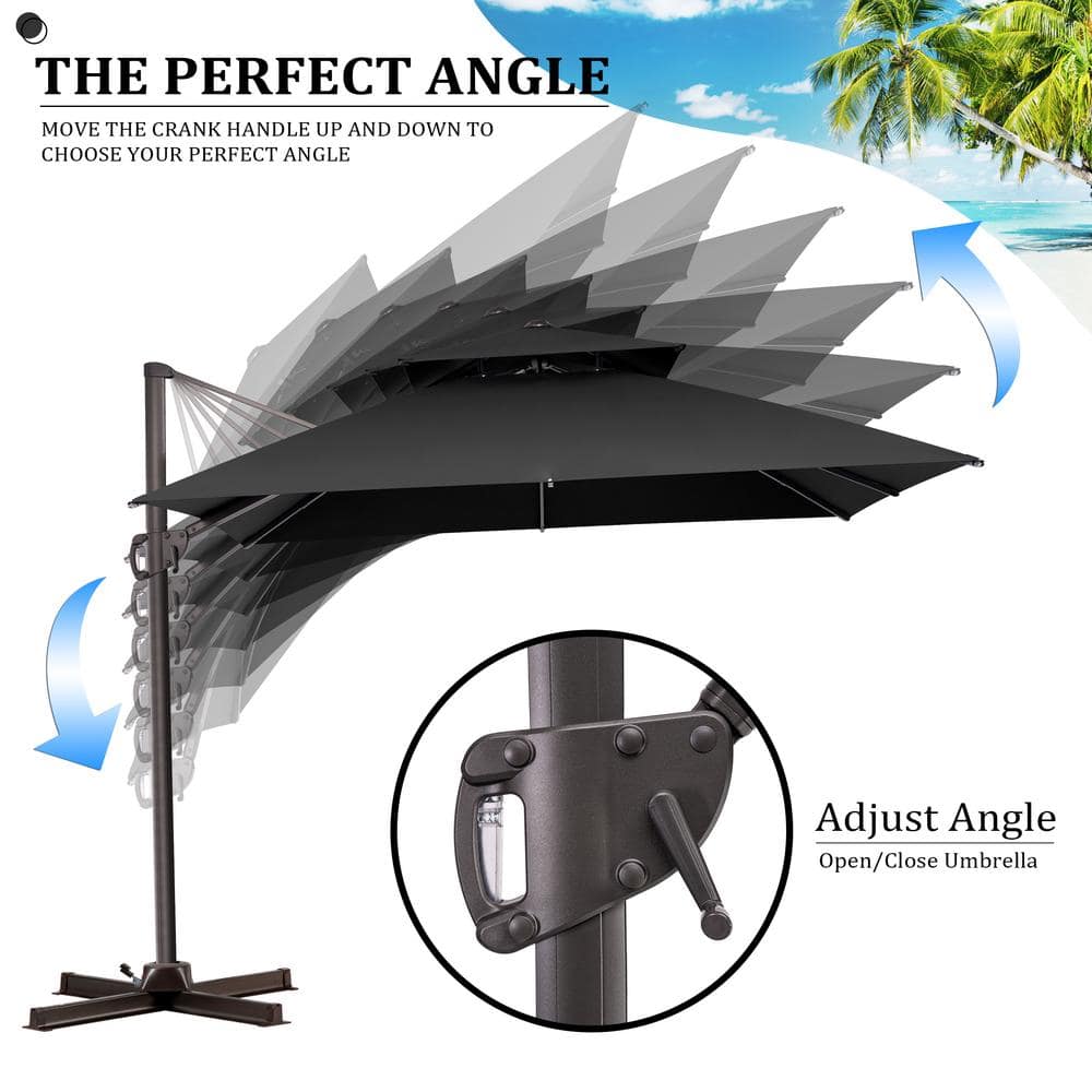 Black Heavy-Duty 10 ft Square Cantilever Patio Umbrella
